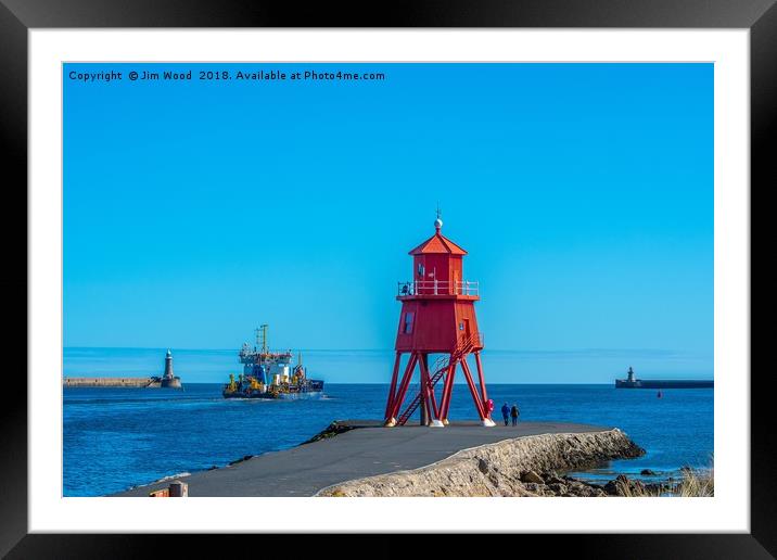 Herd Groyne lighthouse at South Shields Framed Mounted Print by Jim Wood