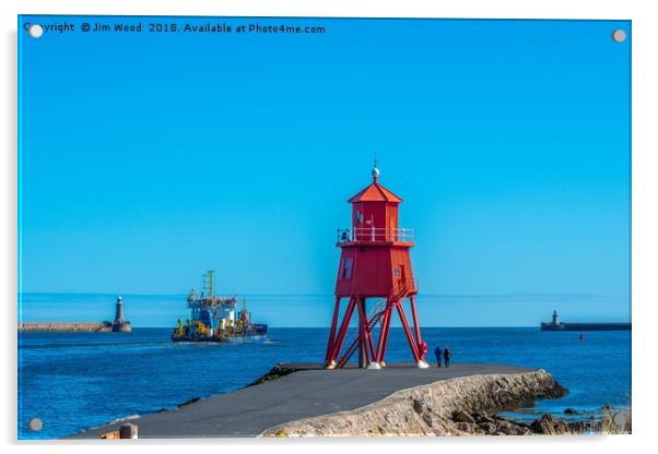 Herd Groyne lighthouse at South Shields Acrylic by Jim Wood
