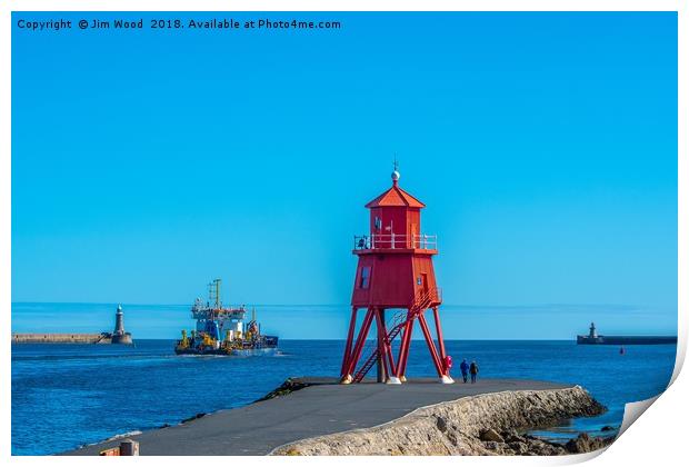 Herd Groyne lighthouse at South Shields Print by Jim Wood