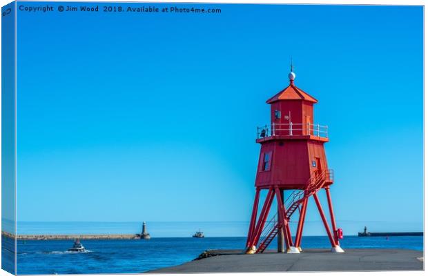 Herd Groyne lighthouse at South Shields Canvas Print by Jim Wood