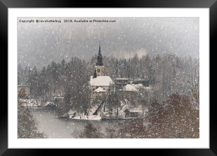 Snowy Bled Island Framed Mounted Print by rawshutterbug 