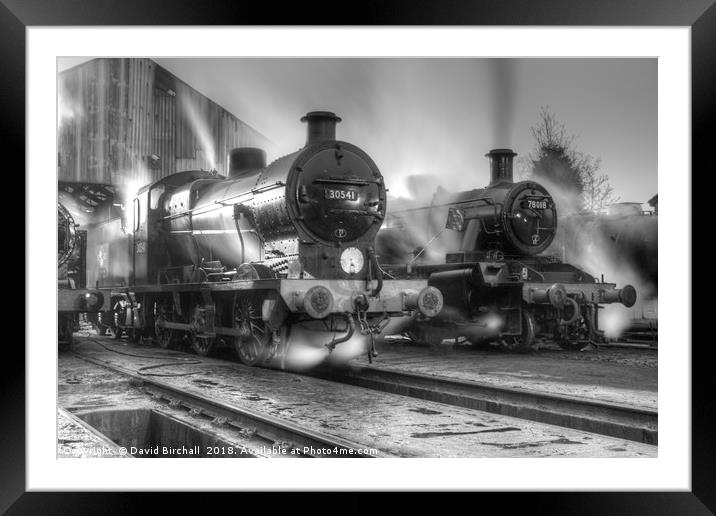 Steam locomotives at dusk, Loughborough Framed Mounted Print by David Birchall