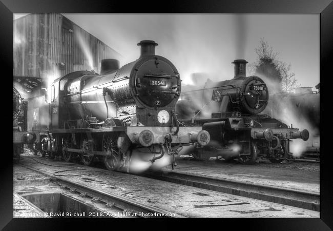 Steam locomotives at dusk, Loughborough Framed Print by David Birchall
