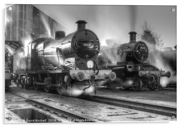 Steam locomotives at dusk, Loughborough Acrylic by David Birchall