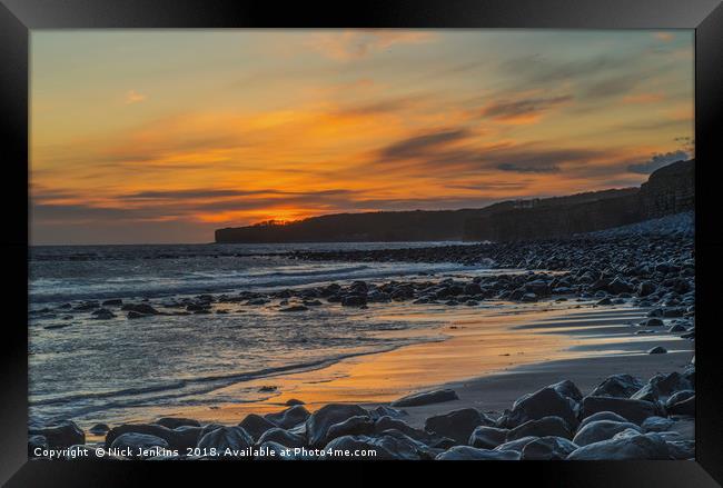 Llantwit Major Beach Sunset Glamorgan Coast  Framed Print by Nick Jenkins