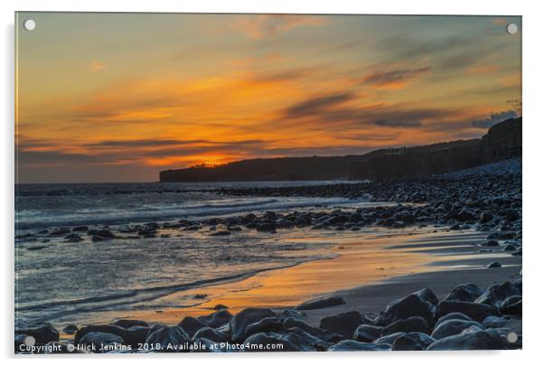 Llantwit Major Beach Sunset Glamorgan Coast  Acrylic by Nick Jenkins