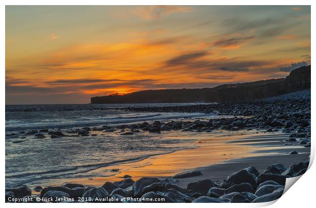 Llantwit Major Beach Sunset Glamorgan Coast  Print by Nick Jenkins