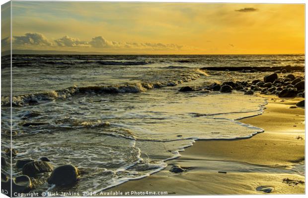 Llantwit Major beach Sunset Glow Glamorgan Coast Canvas Print by Nick Jenkins
