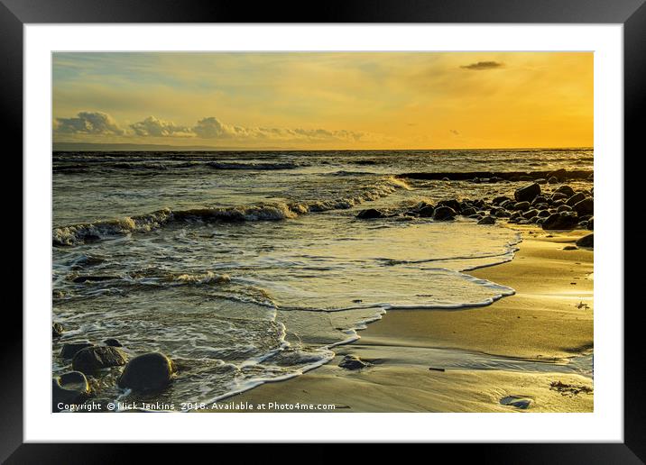 Llantwit Major beach Sunset Glow Glamorgan Coast Framed Mounted Print by Nick Jenkins