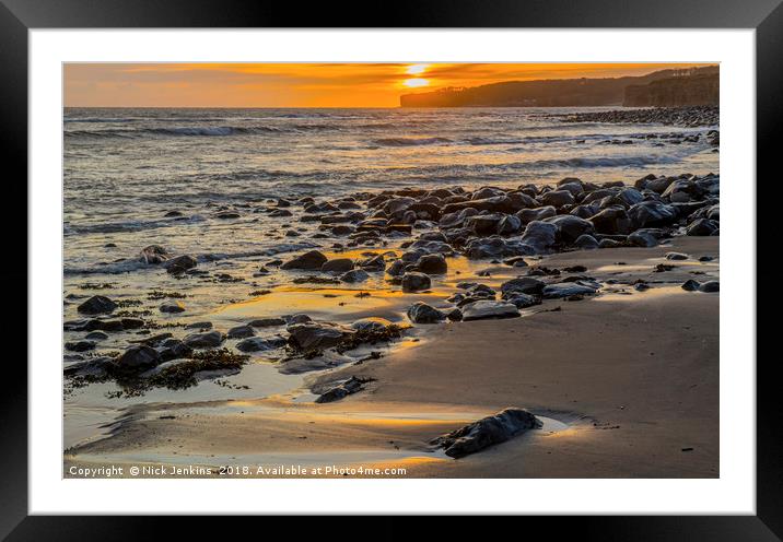 Llantwit Major Beach and Sunset Glamorgan Coast Framed Mounted Print by Nick Jenkins