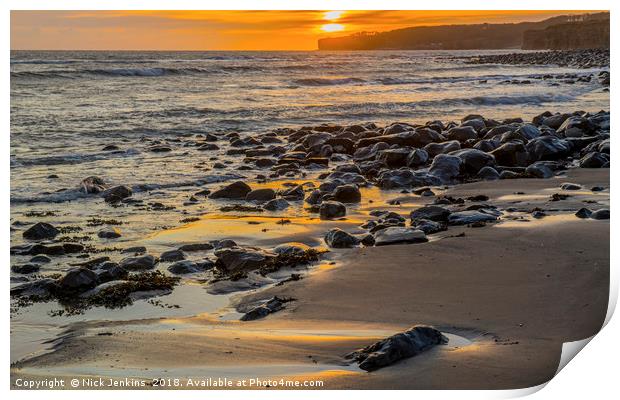 Llantwit Major Beach and Sunset Glamorgan Coast Print by Nick Jenkins