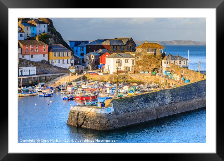 Mevagissey Harbour in evening light Framed Mounted Print by Chris Warham