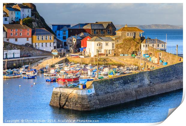 Mevagissey Harbour in evening light Print by Chris Warham