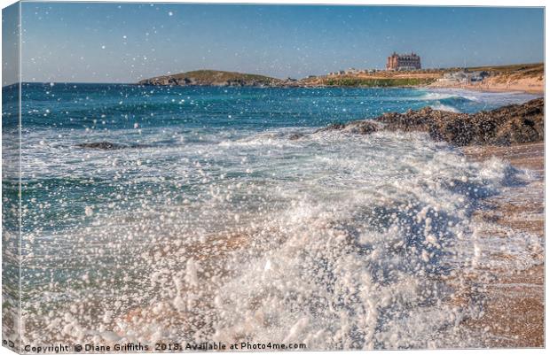 High Tide at Fistral Beach, Newquay Canvas Print by Diane Griffiths