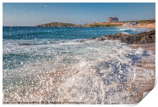 High Tide at Fistral Beach, Newquay Print by Diane Griffiths