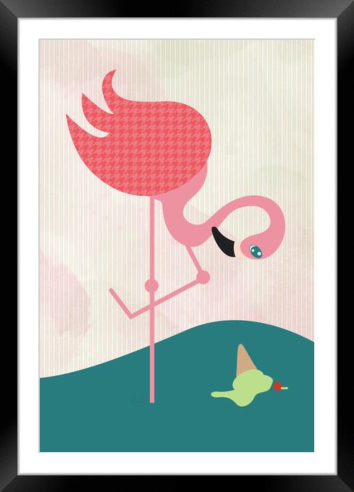 Flamingo had an ice cream Framed Mounted Print by Martha Lilia Guzmán Marín