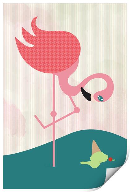 Flamingo had an ice cream Print by Martha Lilia Guzmán Marín