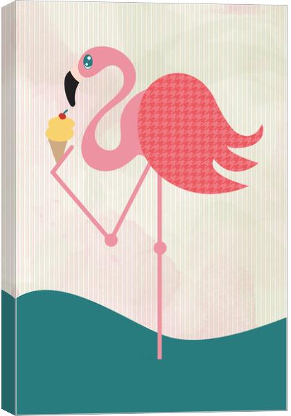 Flamingo has an ice cream. Canvas Print by Martha Lilia Guzmán Marín