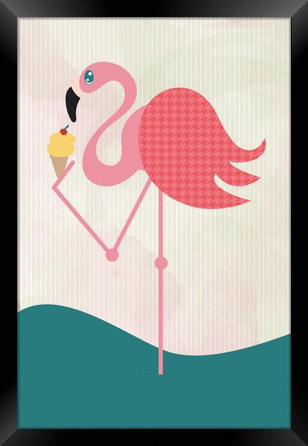 Flamingo has an ice cream. Framed Print by Martha Lilia Guzmán Marín