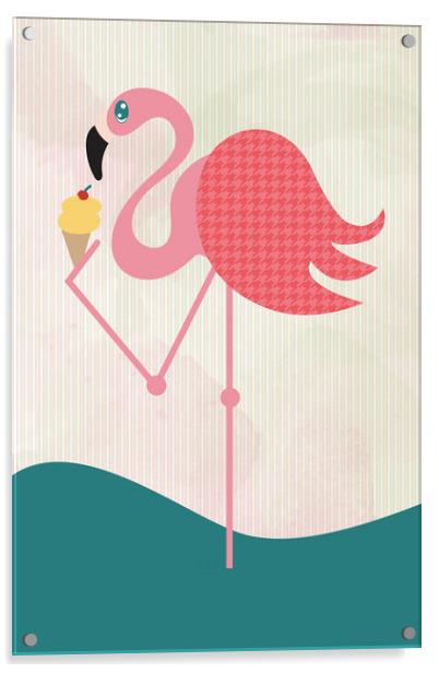 Flamingo has an ice cream. Acrylic by Martha Lilia Guzmán Marín