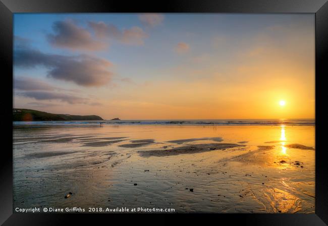 Fistral Beach Sunset Newquay Framed Print by Diane Griffiths