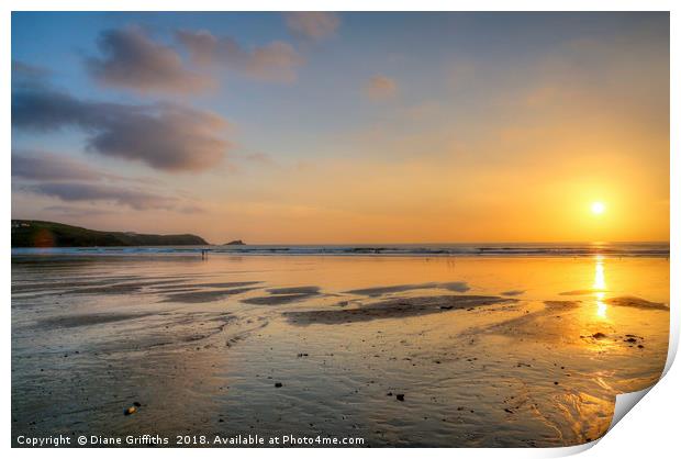 Fistral Beach Sunset Newquay Print by Diane Griffiths
