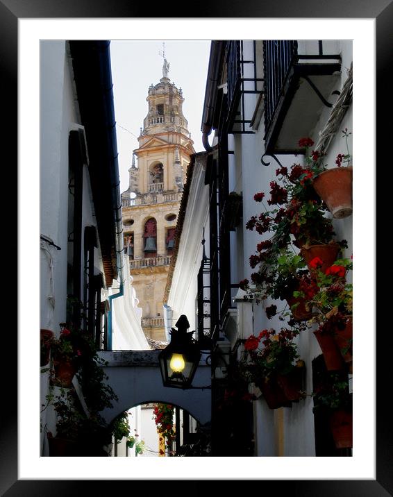 Mezquita Cathedral, pretty lane, Cordoba, Spain Framed Mounted Print by Linda More