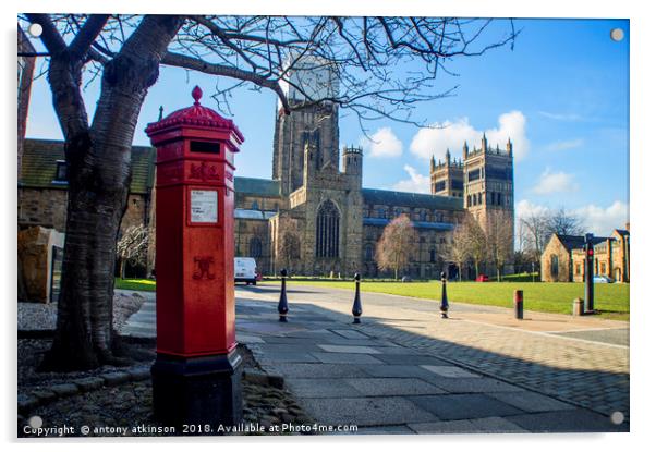 Durham Cathedral's Red Pillar Box  Acrylic by Antony Atkinson