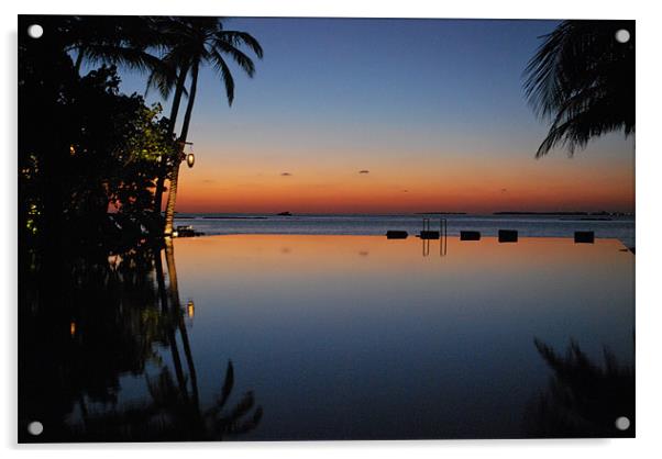 Sunset over the Ocean in Maldives Acrylic by Madeline Harris