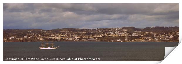 Tall Ship 'Danmark' departing Torbay Print by Tom Wade-West