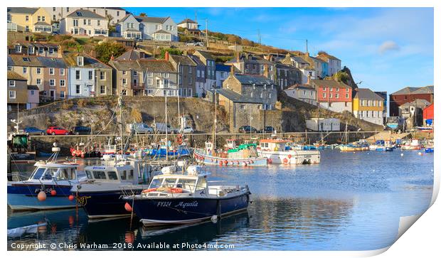 Evening in Mevagissey Harbour Print by Chris Warham