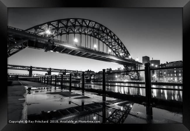 Tyne Bridge and a Puddle Framed Print by Ray Pritchard