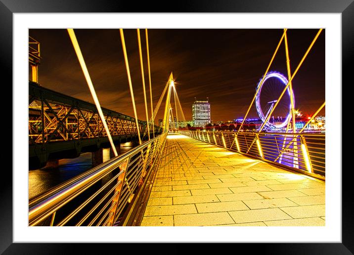 Hungerford Bridge & London Eye at Night Framed Mounted Print by peter tachauer