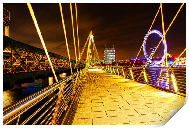 Hungerford Bridge & London Eye at Night Print by peter tachauer