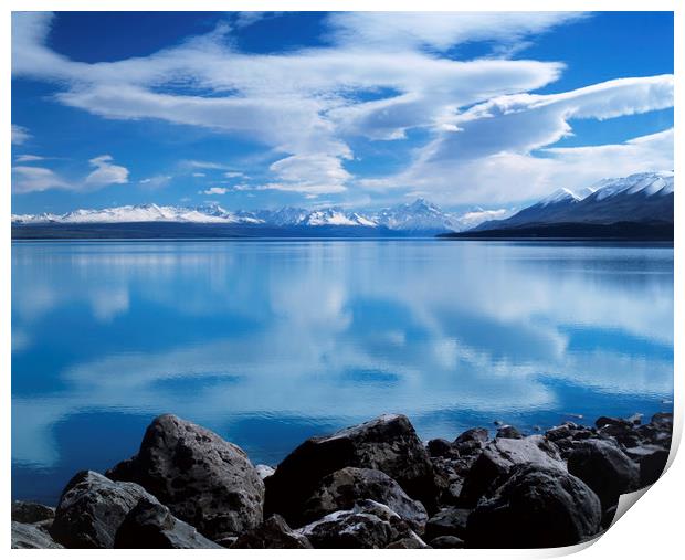Mount Cook reflecting in Lake Pukaki. Print by Maggie McCall