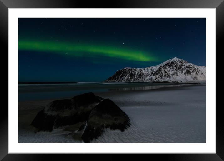 Aurora at Flakstad Beach Framed Mounted Print by Thomas Schaeffer