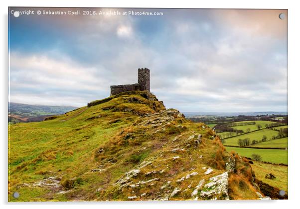 Church with a view - Brentor.. Acrylic by Sebastien Coell