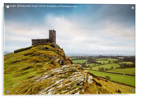 Church with a view - Brentor.. Acrylic by Sebastien Coell
