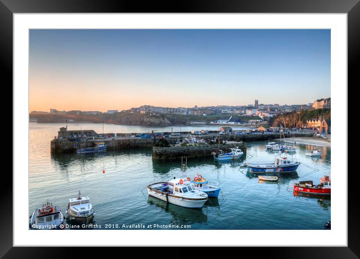 Newquay Harbour Sunrise Framed Mounted Print by Diane Griffiths