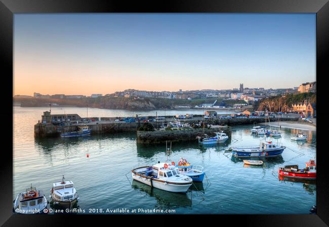 Newquay Harbour Sunrise Framed Print by Diane Griffiths