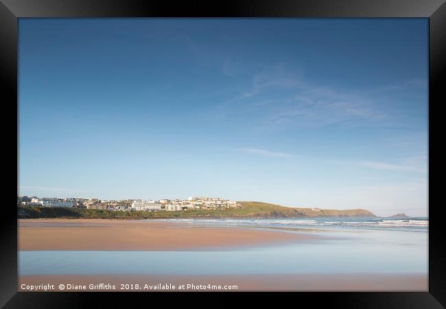 Fistral Beach and Pentire Framed Print by Diane Griffiths