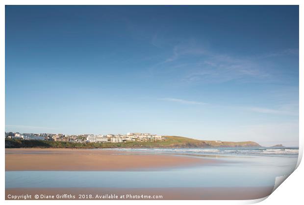 Fistral Beach and Pentire Print by Diane Griffiths