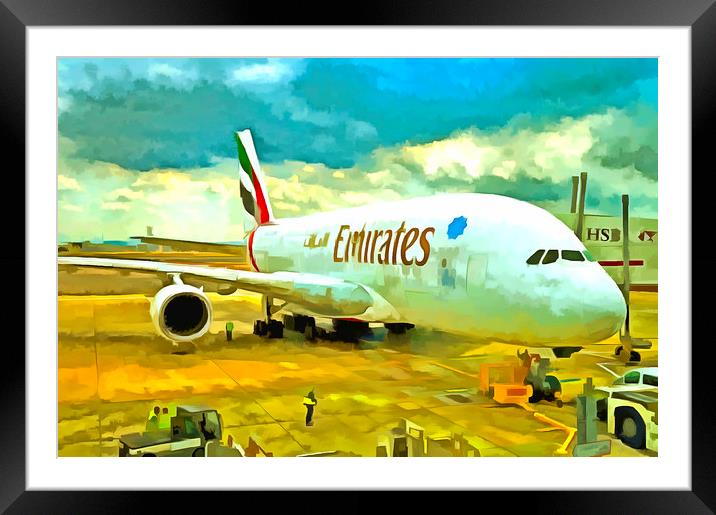 Emirates A380 Airbus Pop Art Framed Mounted Print by David Pyatt