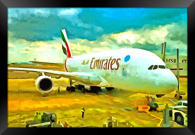 Emirates A380 Airbus Pop Art Framed Print by David Pyatt