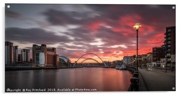 Sunset over the River Tyne Acrylic by Ray Pritchard