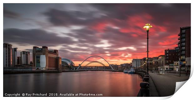 Sunset over the River Tyne Print by Ray Pritchard