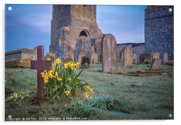 Spring Daffodils at St Mary's Barningham Norfolk  Acrylic by Jim Key