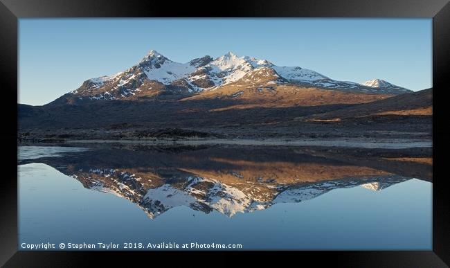 Blue skies and reflections at Sligachan Framed Print by Stephen Taylor