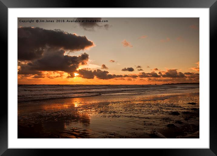 Daybreak on the beach in Northumberland Framed Mounted Print by Jim Jones