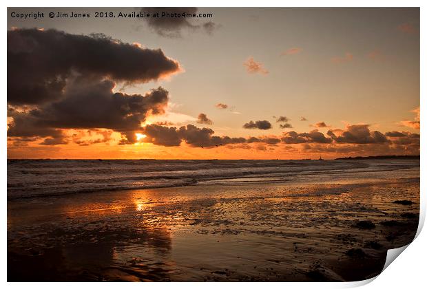 Daybreak on the beach in Northumberland Print by Jim Jones